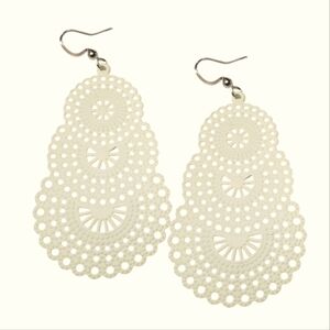 Off-white cream metal lace earrings